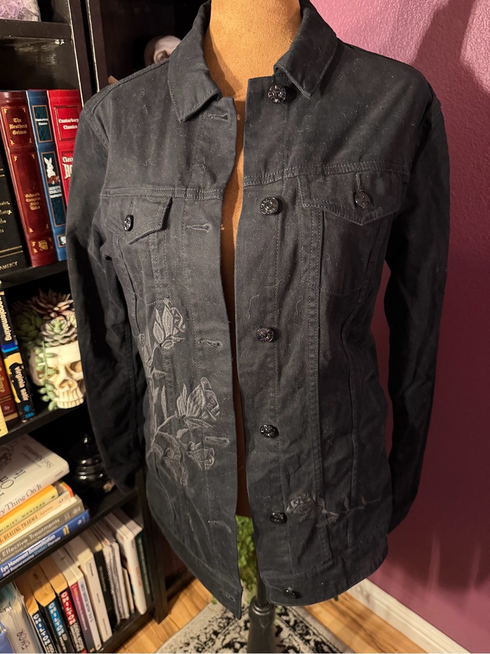 Black Rose Embroidered Denim Jacket